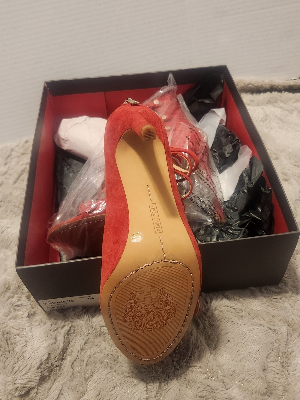 Vince Camuto Red Strappy Suede High Heel Sandals - Picture 3 of 6